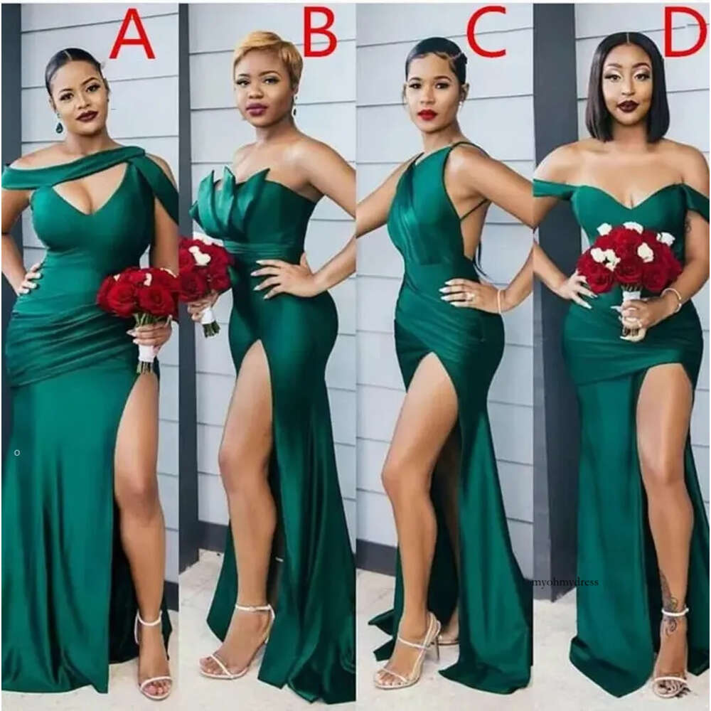 Custom Emerald Green Side Split Bridesmaid Dresses Difference Neckline Long Beach Wedding Party Guest Gowns Plus Size 2024