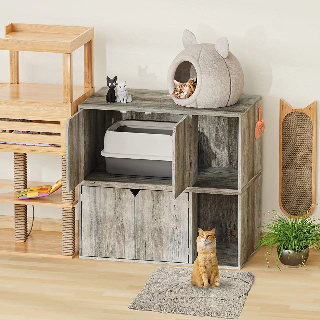 Indoor cat room wooden litter box can be stacked wooden furniture people pet sharing