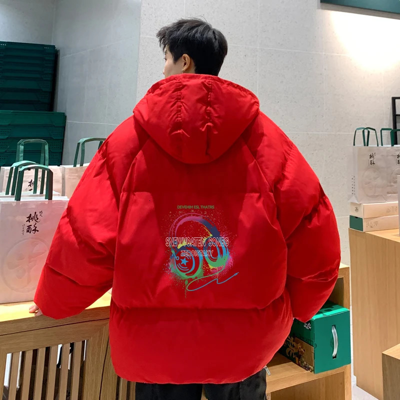 Winter bread jacket mens winter fashion warm mens park as a large headwear printed mens cotton coat oversized mens clothing 241121