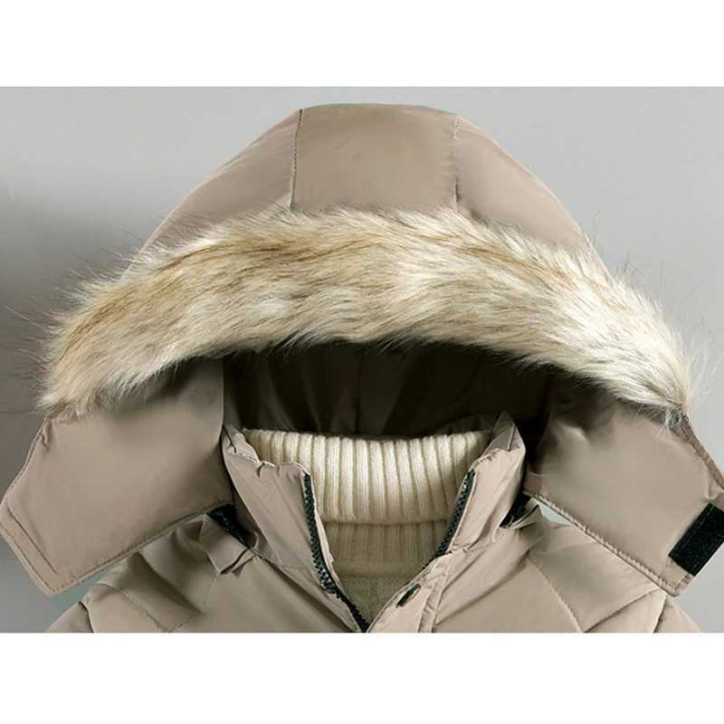 Down Coat 2024 Winter New Boys Jacket Solid Color Lining Plush Keep Warm Fur Collar Hooded Zipper Outerwear For 4-10Y Teen Kids Snowsuit H241123E0R8