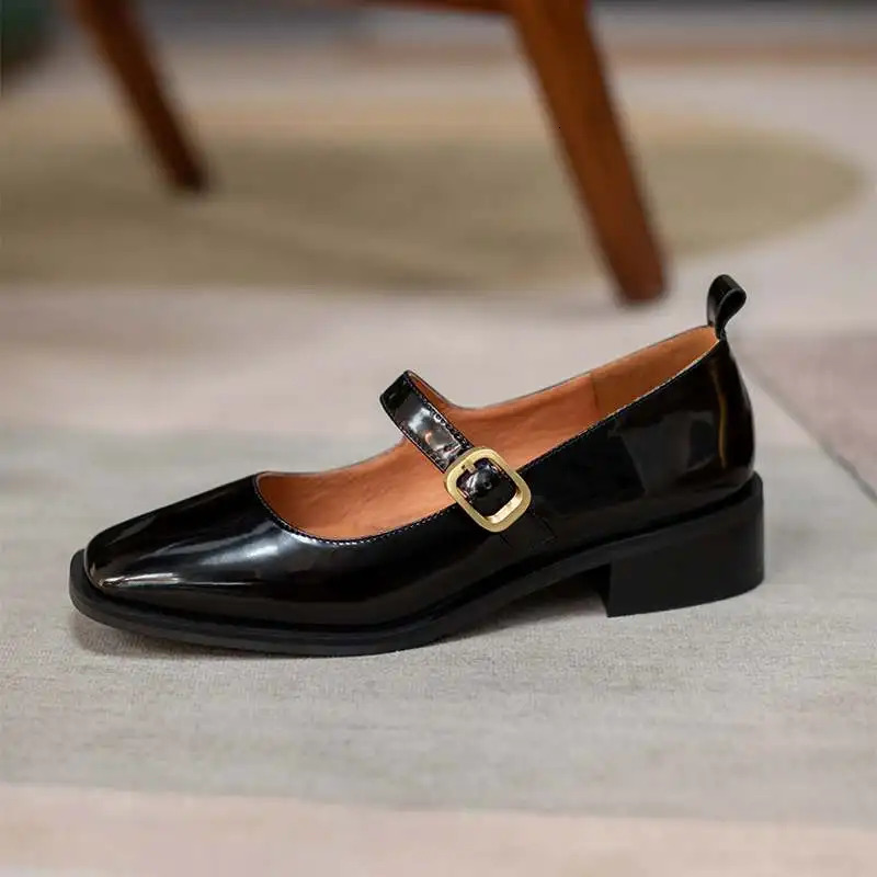 Krazing Pot 2024 Genuine Leather Square Toe Med Heel Spring Shoes Mature Sweet Dating Buckle Strap Mary Janes Women Pumps L3f4 241126