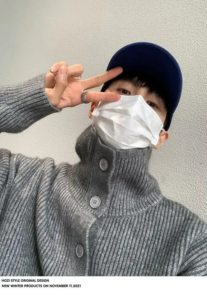 Korean style niche automatic and winter button mens and womens knitted sweaters cardigans woolen sweaters trendy loose casual sweaters outerwear Y2K 2