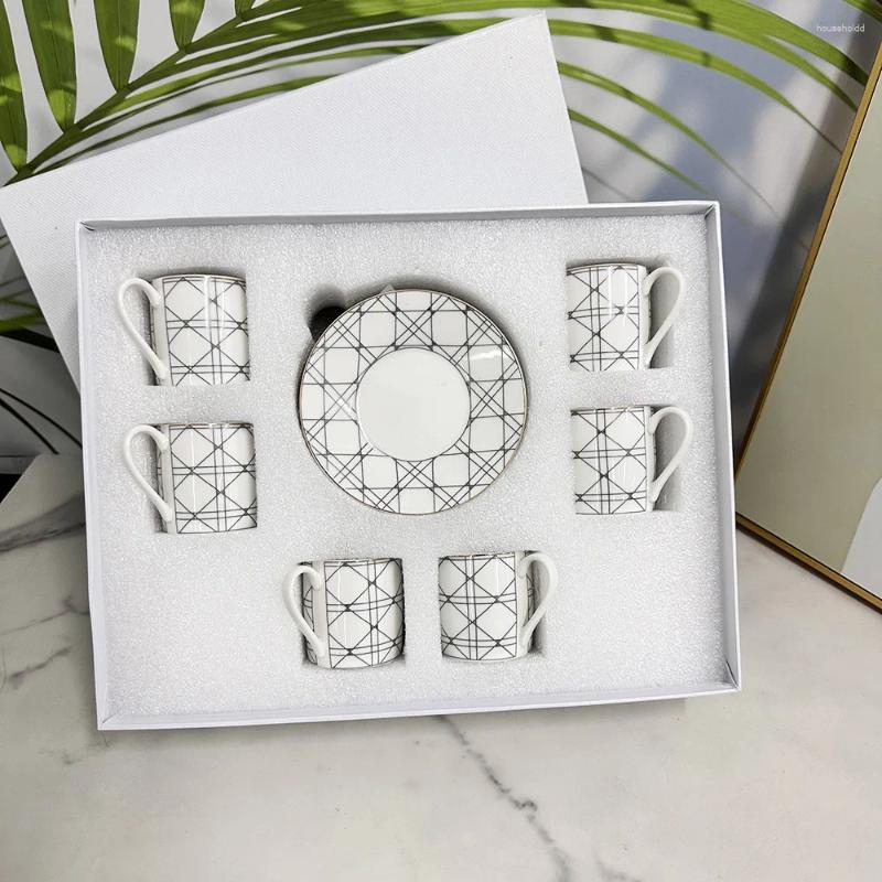 Cups Saucers 6 Pcs Set Chinese Red Top Grade Ceramic Espresso Coffee Cup Tea Milk Drinking With Handle Mug For Office Novelty Z250314