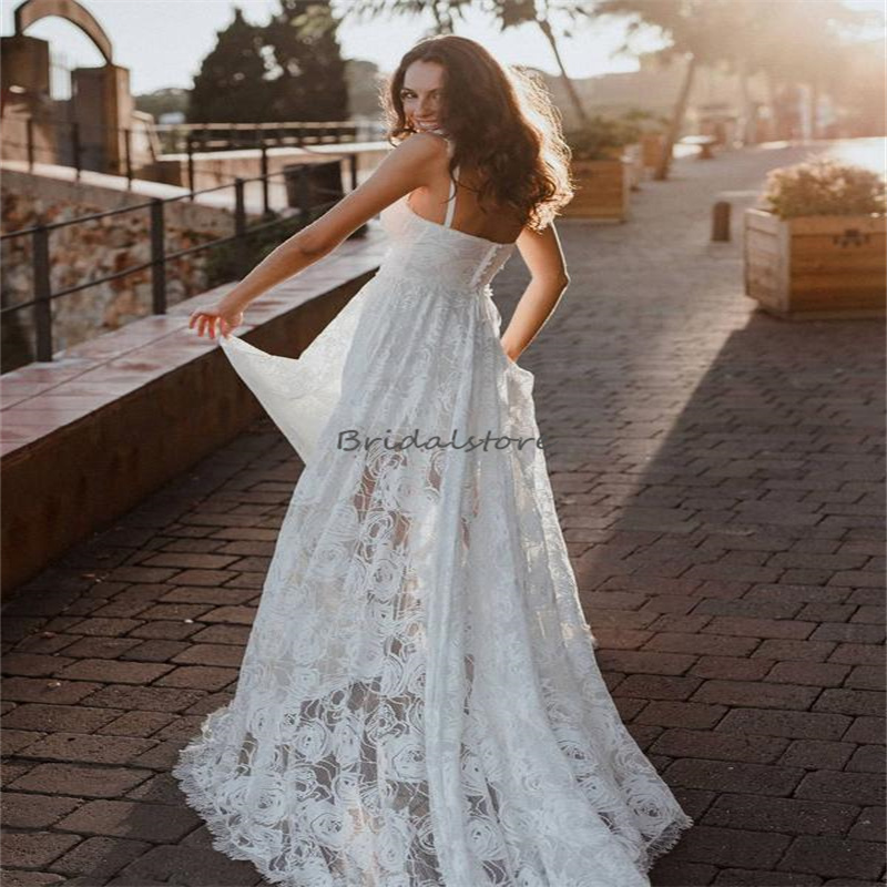 Fulllace Boho Fairy Wedding Dresses 2024 Sexy Spaghetti Straps Celtic Hippies Bohemian Bridal Dresses Civil Gatsby Destination Beach Bride Robe De Mar