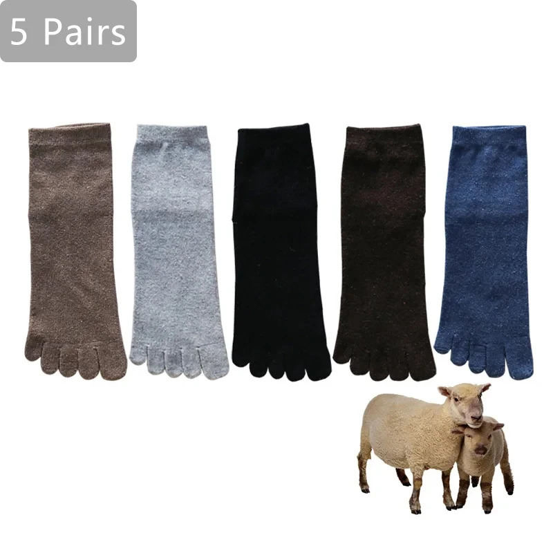 5 pairs/batch of winter mens five finger socks short Harajuku wool solid commercial antibacterial breathable warm socks with toe 241126