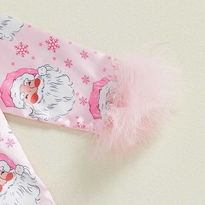 Clothing Sets Toddler Girl 2-Piece Christmas Pajamas Set with Long Sleeve Feather Trim Shirt and Pants - Festive Sleepwear for Baby H241126