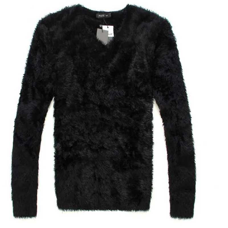 New mens sweater autumn winter soft warm pull V-neck elastic knitted sweater fur top mens clothing MY746 X241126