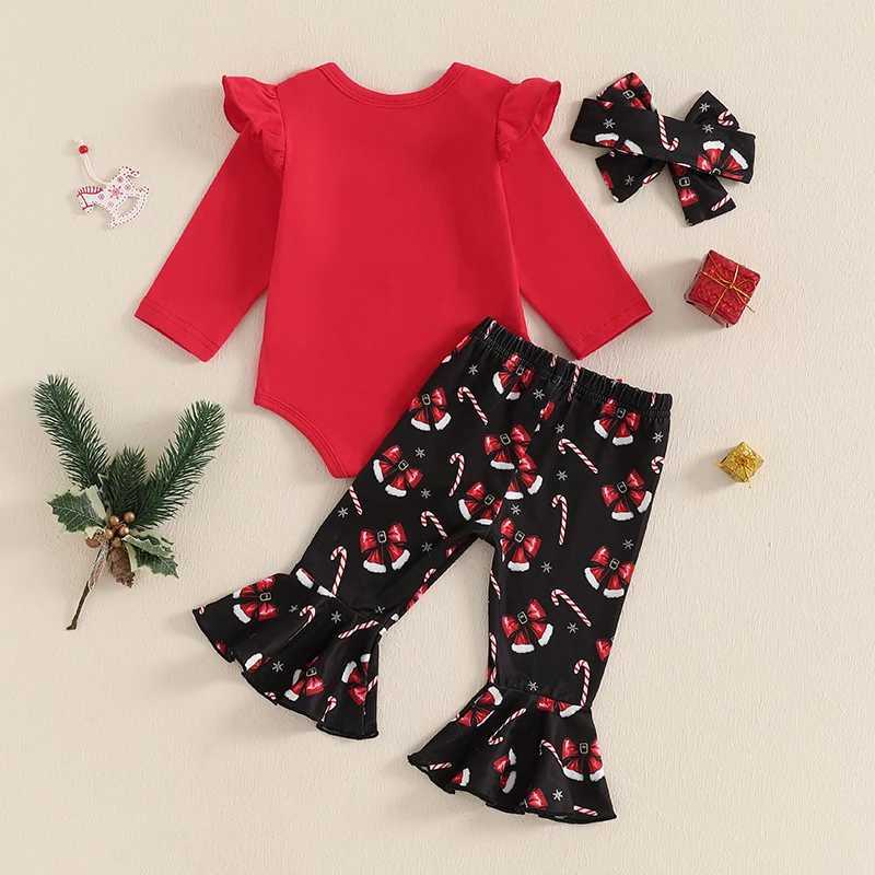 Clothing Sets Baby Girls Christmas Outfits Autumn Clothes Bow Print Long Sleeves Romper and Elastic Flared Pants Headband 3 Pieces Set H241126