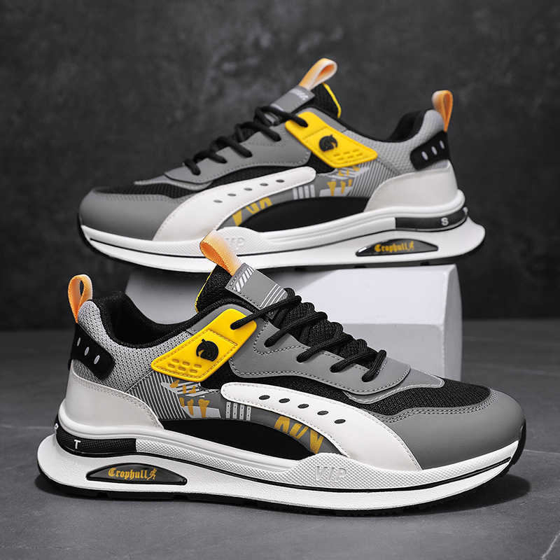 High Quality Spring mens shoes with leather splicing mesh breathable running and trendy shoes comfortable mesh lining low cut Forrest Gump shoes T2411