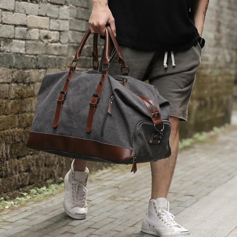 Retro Canvas Handbag Travel Bag Mens Fashion Trend Large Capacity Short Distance Travel Luggage Bag Shoulder Backpack Male 241114