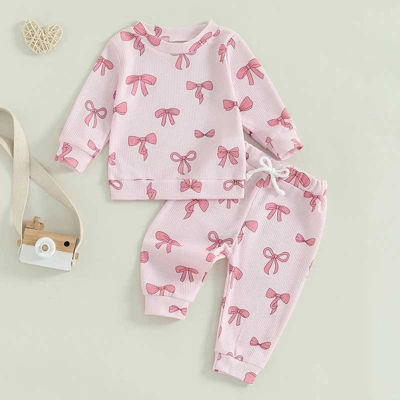 Clothing Sets 0-3 Years Winter Fall Baby Girls Clothing Suit Kids 2-piece Outfits Bow Print Long Sleeve Sweatshirt with Pants Toddler Clothes H241126