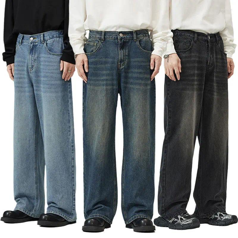 2025 S Fashion Designer Men S Jeans OIMG Spring Autumn Half Elastic Waist Trousers Fashion American Retro Loose Straightclean Fitwide Leg Pants