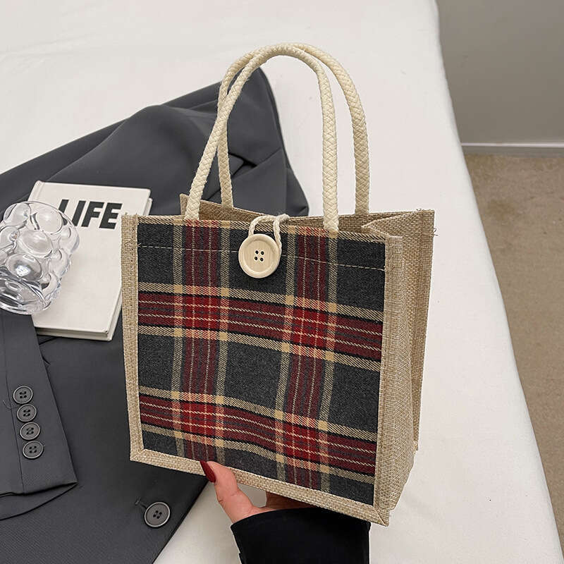 Office portable 2024 fashionable linen canvas for women Instagram stylish versatile single shoulder tote bag
