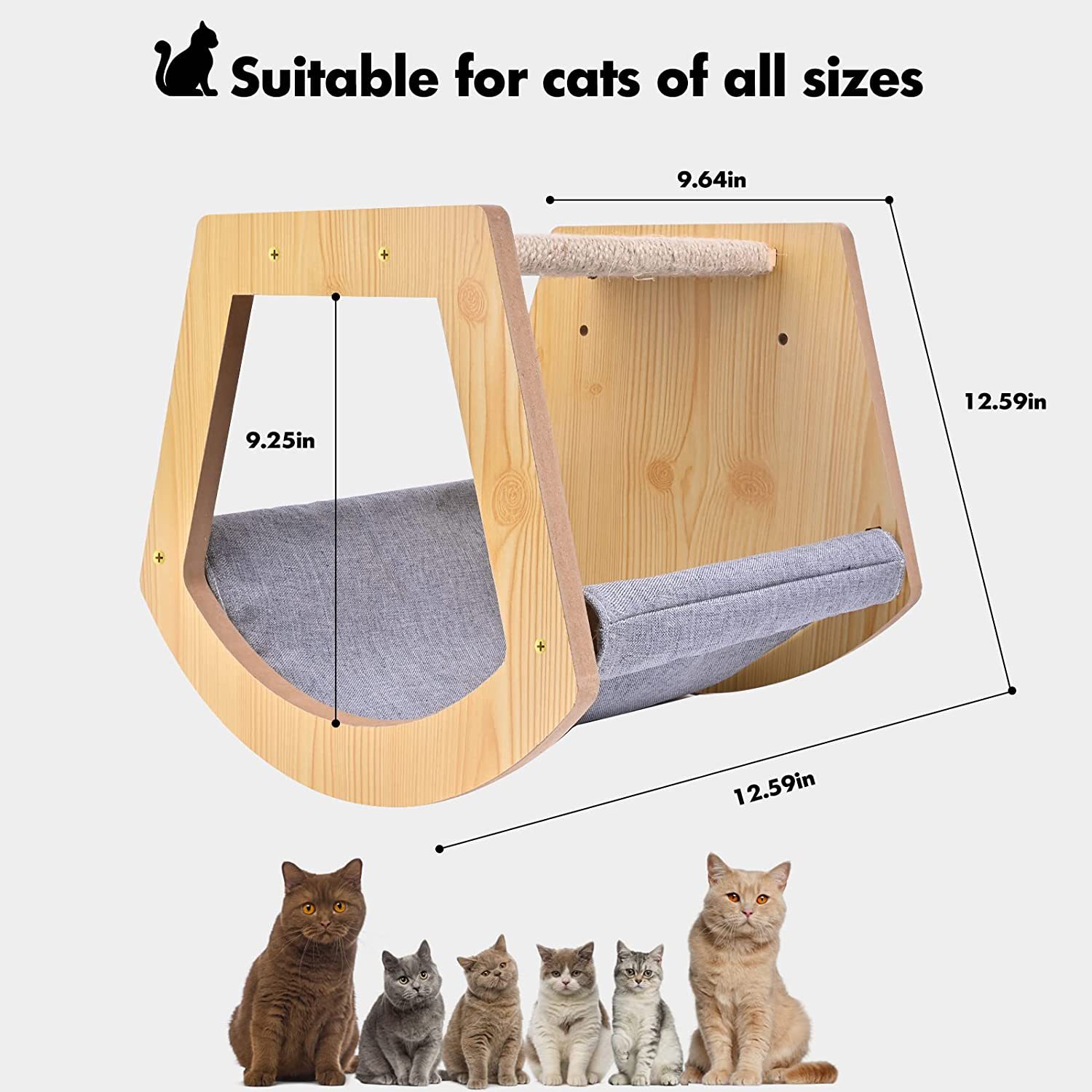 Wooden cat house A wall-mounted cat bed in a wooden habitat