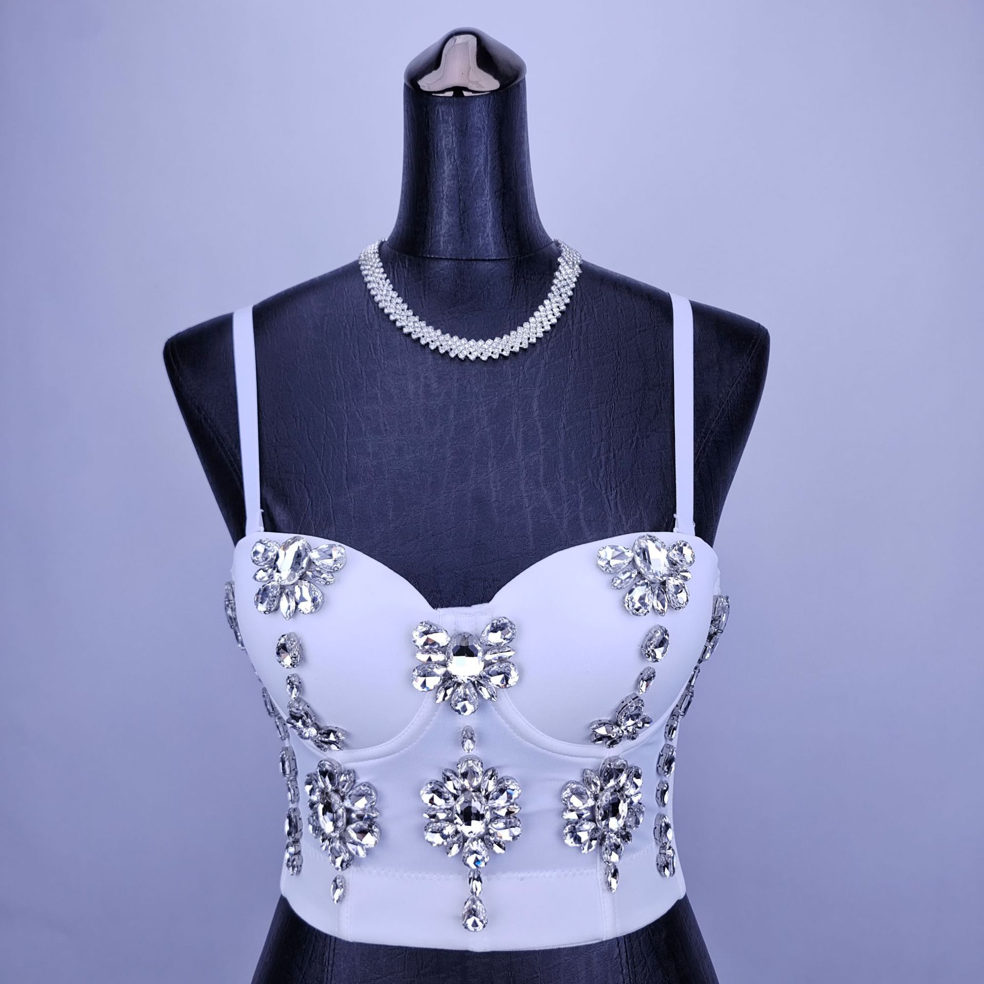Women's Tanks Sexy Women Bra Purple Green Evening Club Disco Diamonds Corset Birthday Belly Dance Stage Costumes Women's Short Tops