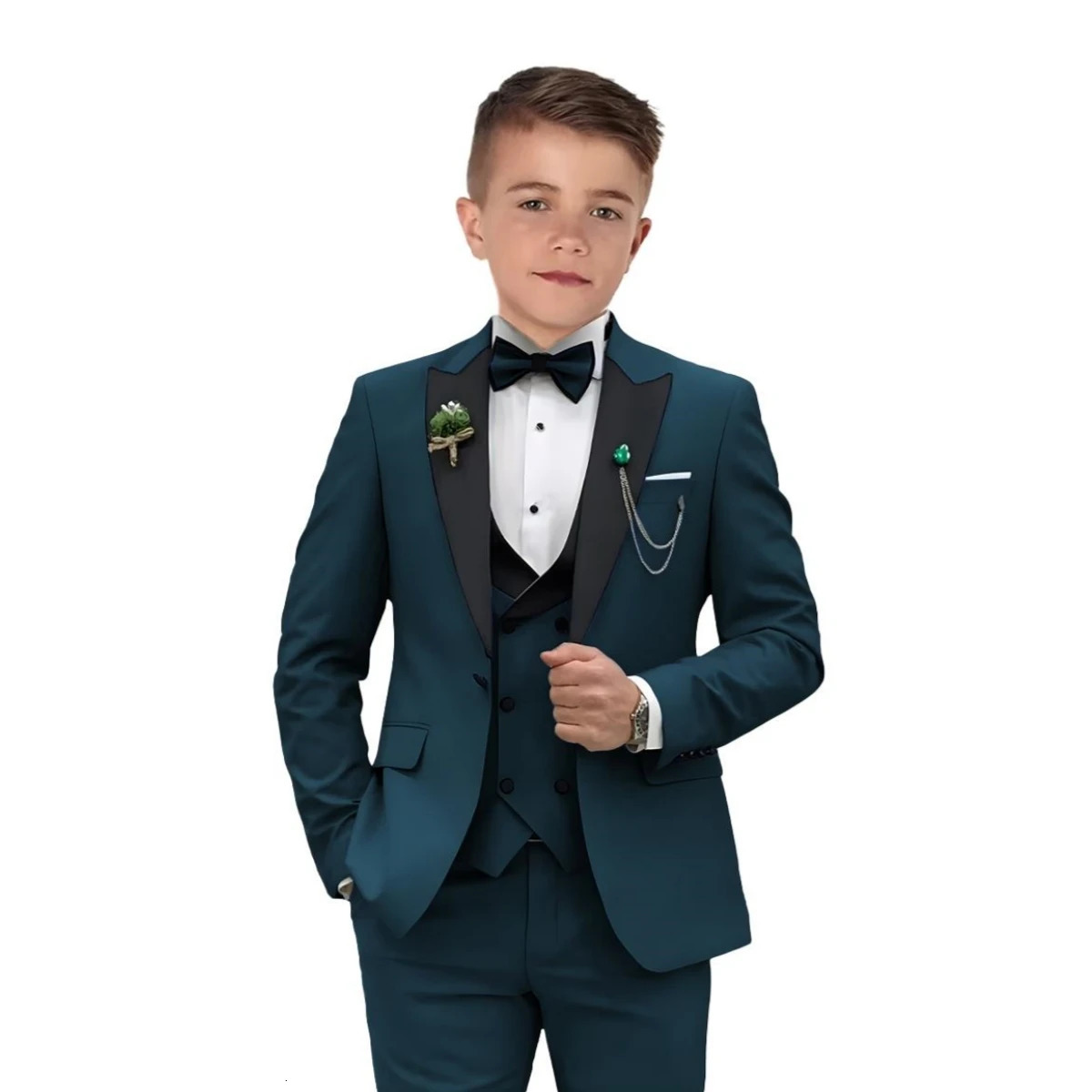 est Kids Suit Set 2-14 Years Single Button Boys 4 Pieces Formal Suits Blazer Vest Pants Wedding Guest Tuxedo Piano Suit 241126