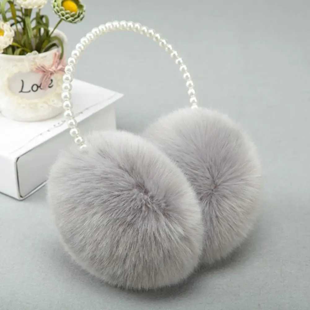 Autumn and Winter Womens Earrings Solid Color Imitation Pearl Decoration Artificial Rabbit Fur Plush Earrings Warm and Anti Slip Lightweight Earrings 
