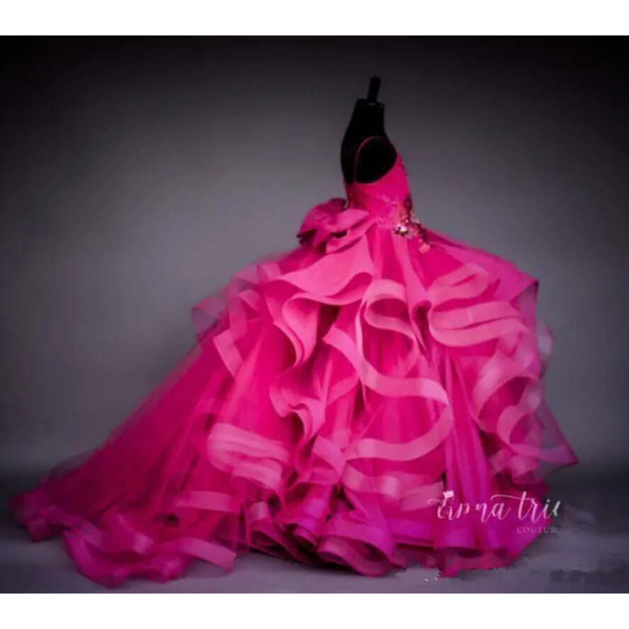 Fuia Spaghetti Straps Tulle Ball Wer Dresses Crystal Beaded Tiered Ruffles Girl Formal Party Birthday Pageant Gown Bc2871