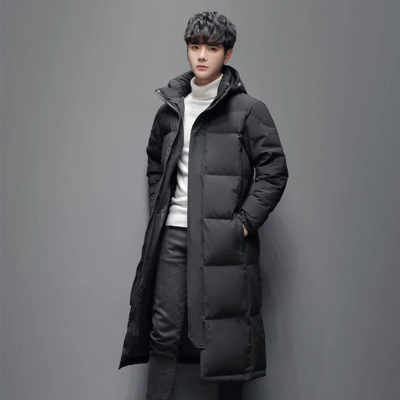 Winter Outerwear Long Down Jacket Men Women Casual Long Knee-length Hooded Parka Coat Thicken Versatile White Duck Down Coat 241125