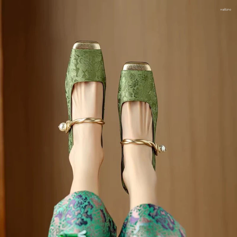 Casual Shoes Women's Sandals Gold Color Shing Mary Jane Ballet Spring Summer Autumn Elegant Imitation Pearl Flats Outdoor