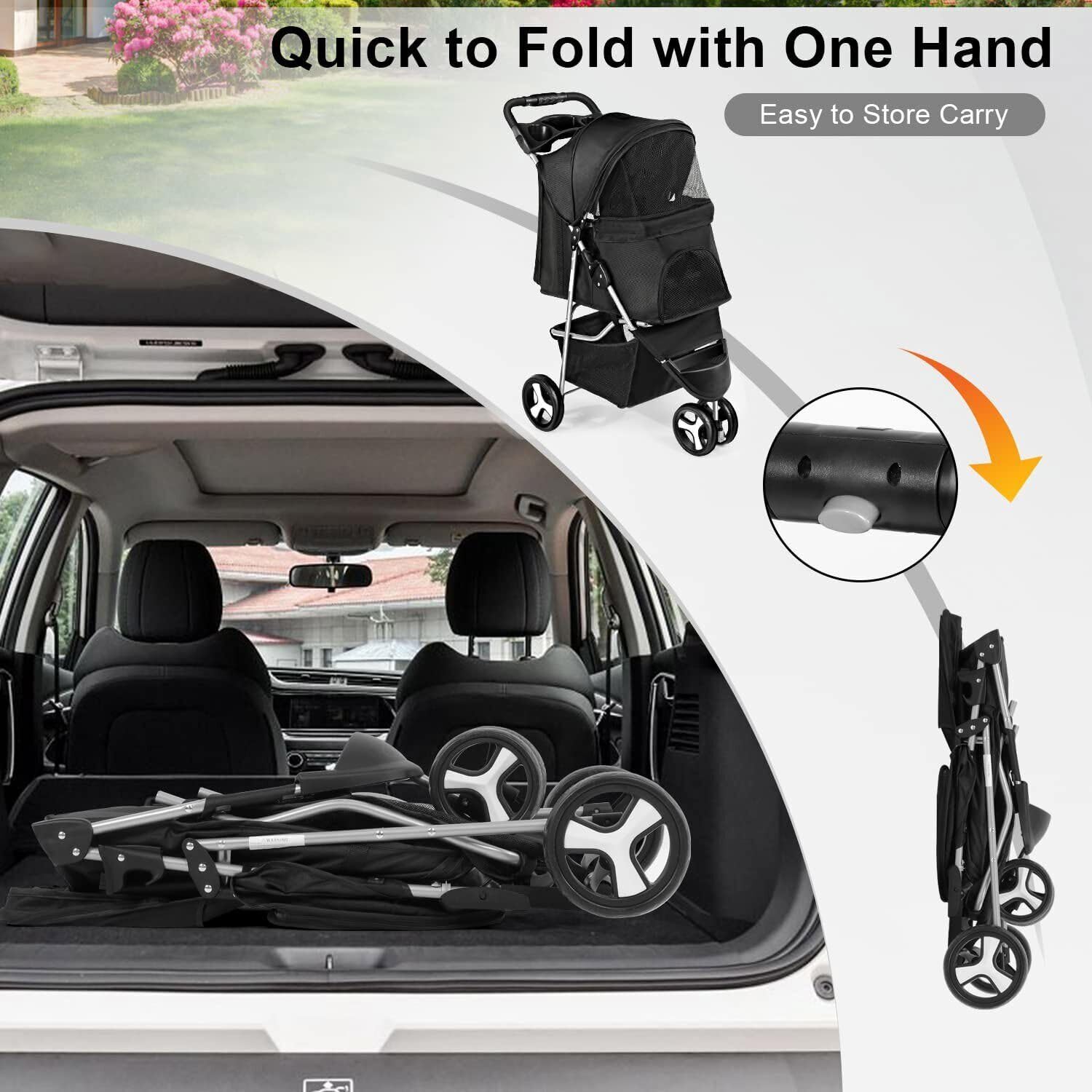 Dog Stroller Pet Trrolley for Small Medium Dogs Cats Foldable Dog Jogging Cage Travel Carrier with Cup Holder and Storage Basket