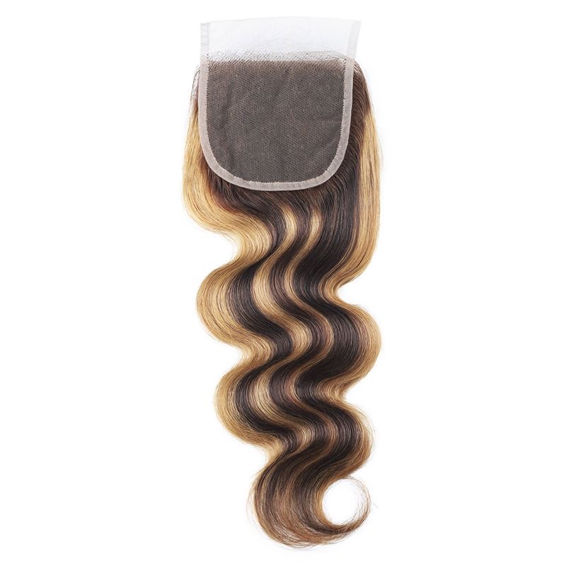 Brazilian Human Hair Body Wave Peruvian Virgin Hair Wefts 2 Bundles With 4X4 Lace Closure P4/27 Piano Color 3 PCS 10-30inch