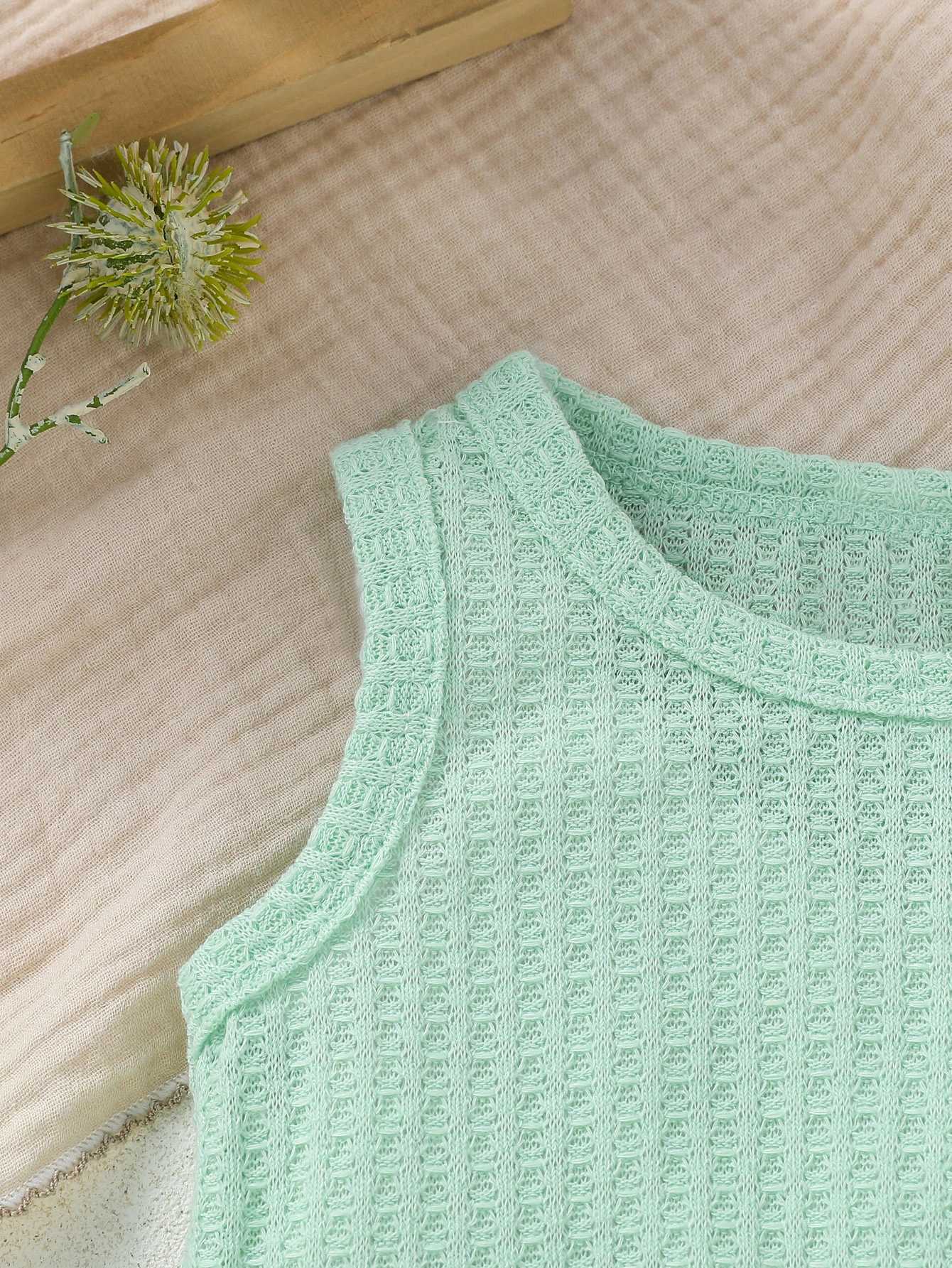 Clothing Sets Baby Girls Summer Green Sleeveless Top+Trousers With Ruffled Fashion Vacation Set Clothing H241126