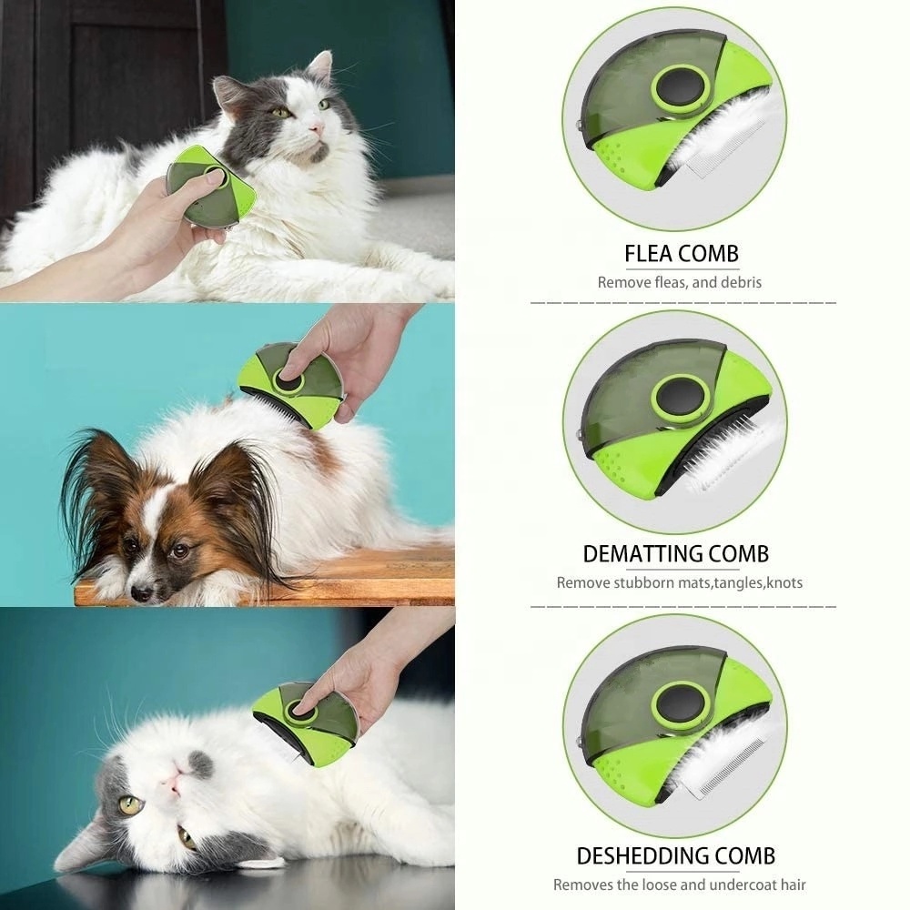 3 In 1 Portable One-Key Switch Dematting Deshedding Dense Row Comb Cat Dog Pet Brush Comb