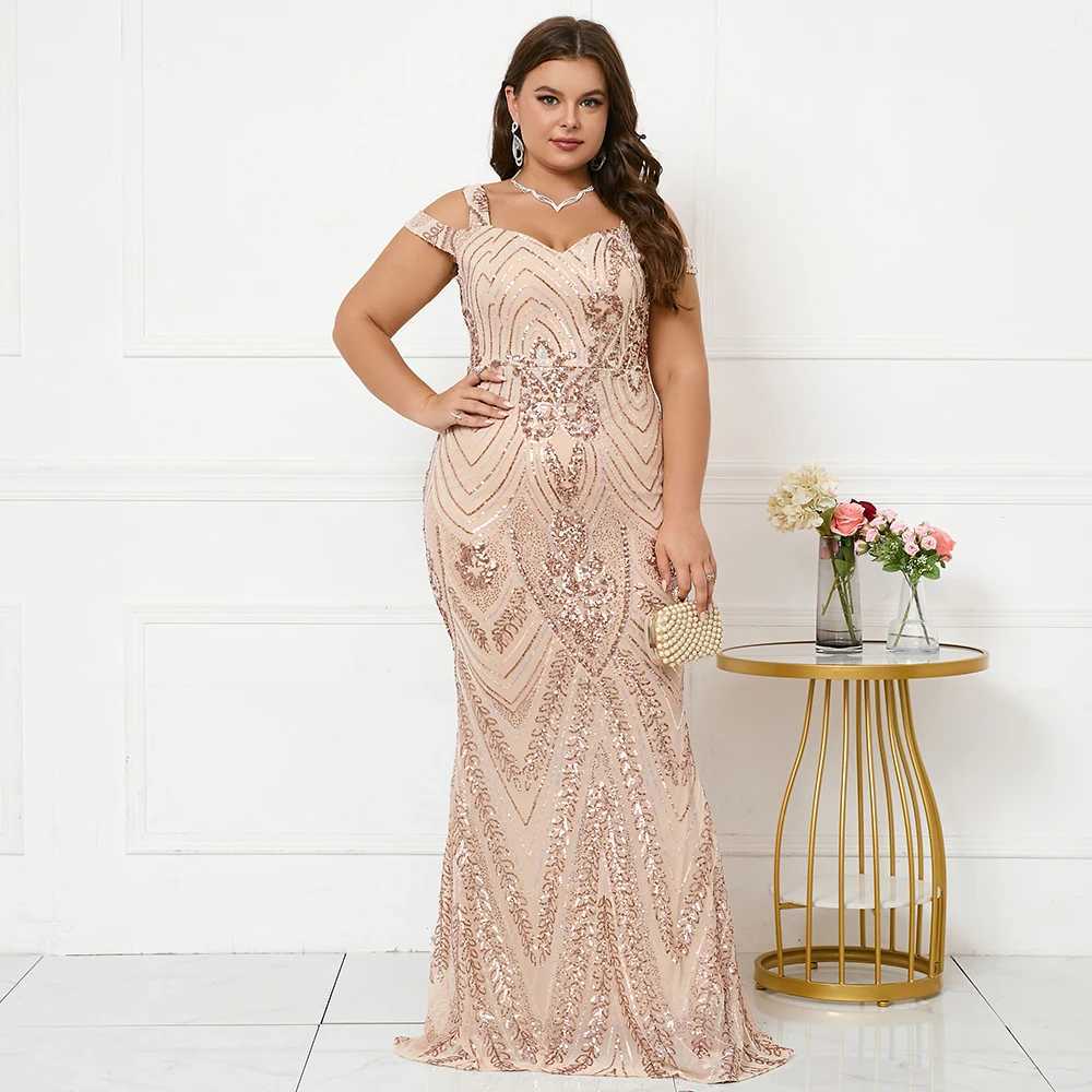 Runway Dresses Plus Size Women Elegant Strap Party Maxi Dress Blue Sequin Evening Dress Long Prom Dress Y240426