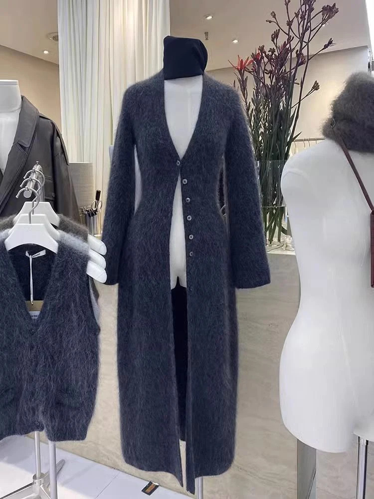 Casual Loose Long Cardigan Coats Korean Vintage Vneck Knit Jackets Women Fashion Fall Winter Tops Sleeve Knitwear Jacket 241112