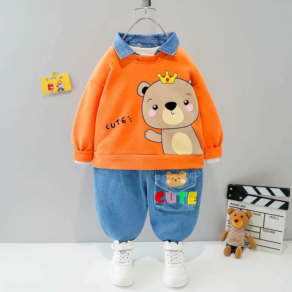 Clothing Sets Baby Boys Clothes Set Newborn Infant Autumn Suit Cartoon Bear Sweatshirt Tops Jeans 2Pcs Outfits for Toddler Kids Sport Clothing H241126