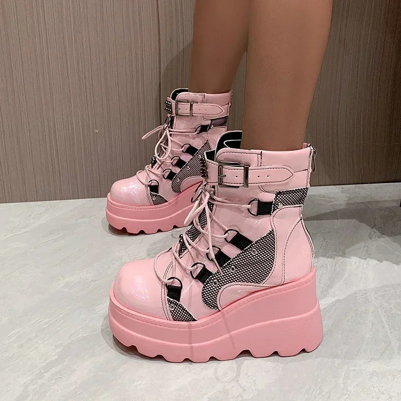 Womens Boots Autumn Women Ankle Boots Platform Wedges High Heels Short Boots Fashion Zip Cosplay Shoes of Women 241114
