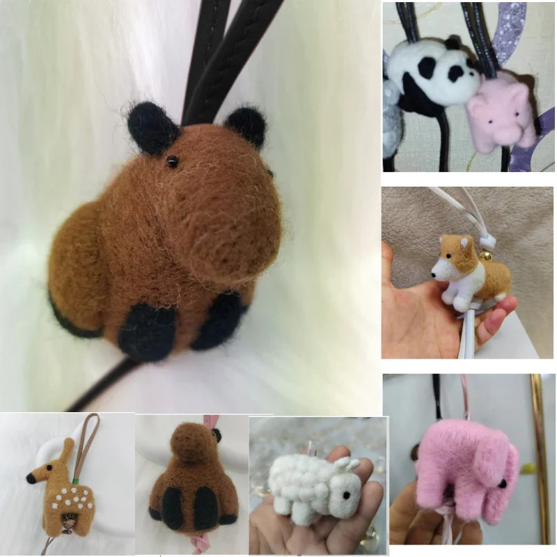 Cute Animal Wool Felt Bag Pendant Handmade Capybara Panda Elephant Sheep Deer Doll Keychain Puppy Hanging Ornament 241125