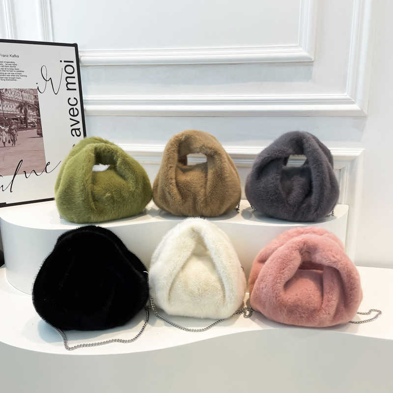 New plush handbag with cute female bun shape imitating mink fur, versatile for autumn and winter, suitable for ladies, crossbody bag, hand pulled wool