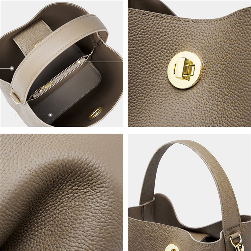 Toptrends Cowhide Genuine Leather Bucket Small Shoulder Bags For Women New 2024 Designer Crossbody Purses Ladies Handbags