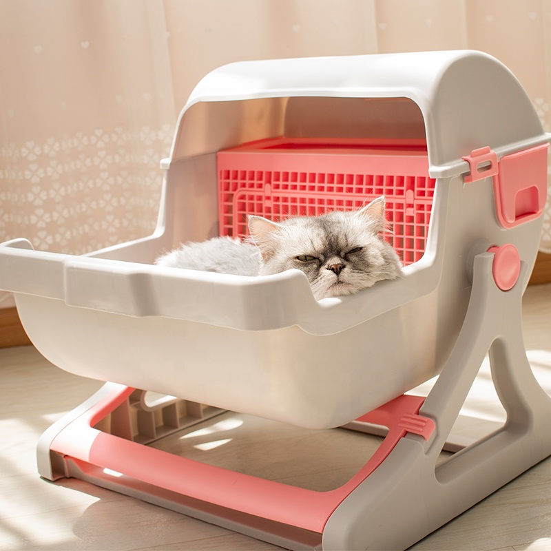 Leyou foldable cat litter box self cleaning litter box for pet grooming cat litter box