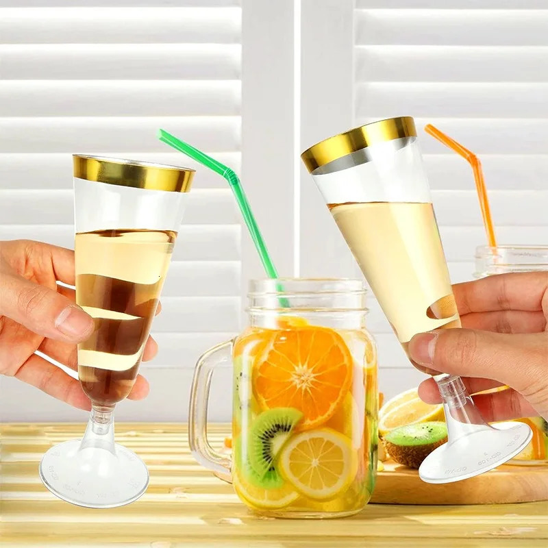 25pcs 150ml disposable sparkling glass champagne bar glass plastic champagne flute transparent Toasting glasses for wedding parties 241126