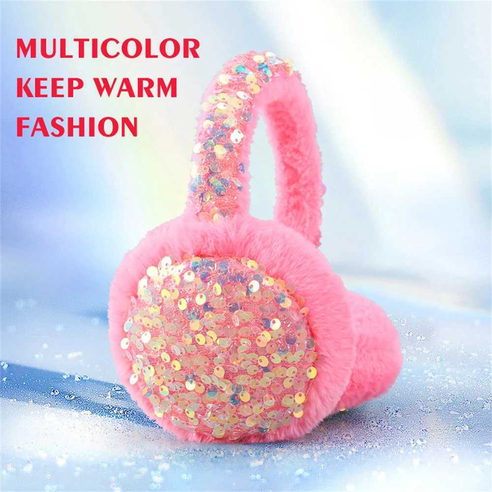 Winter plush cute sequin earmuffs for women fashionable sparkling headband thickened cold proof earmuffs minimalist headphones earmuffs W241126
