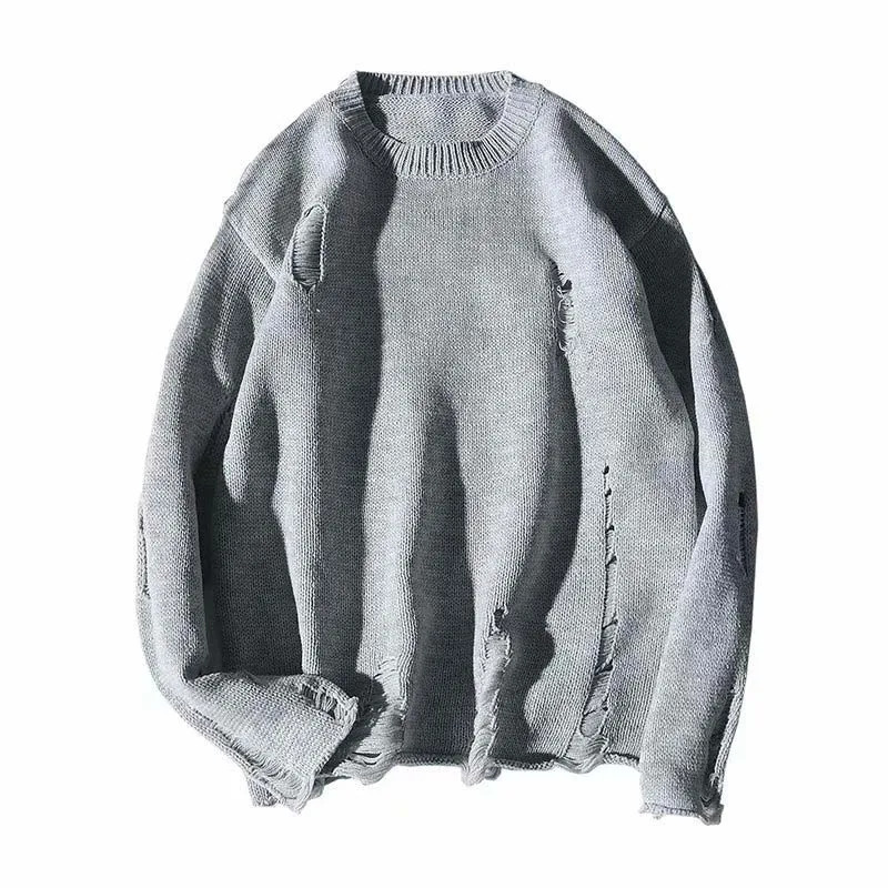 Lazy Streetwear mens style O-neck knitted cardigan sweater retro couple loose pull mens knitted hole sweater E91 241126