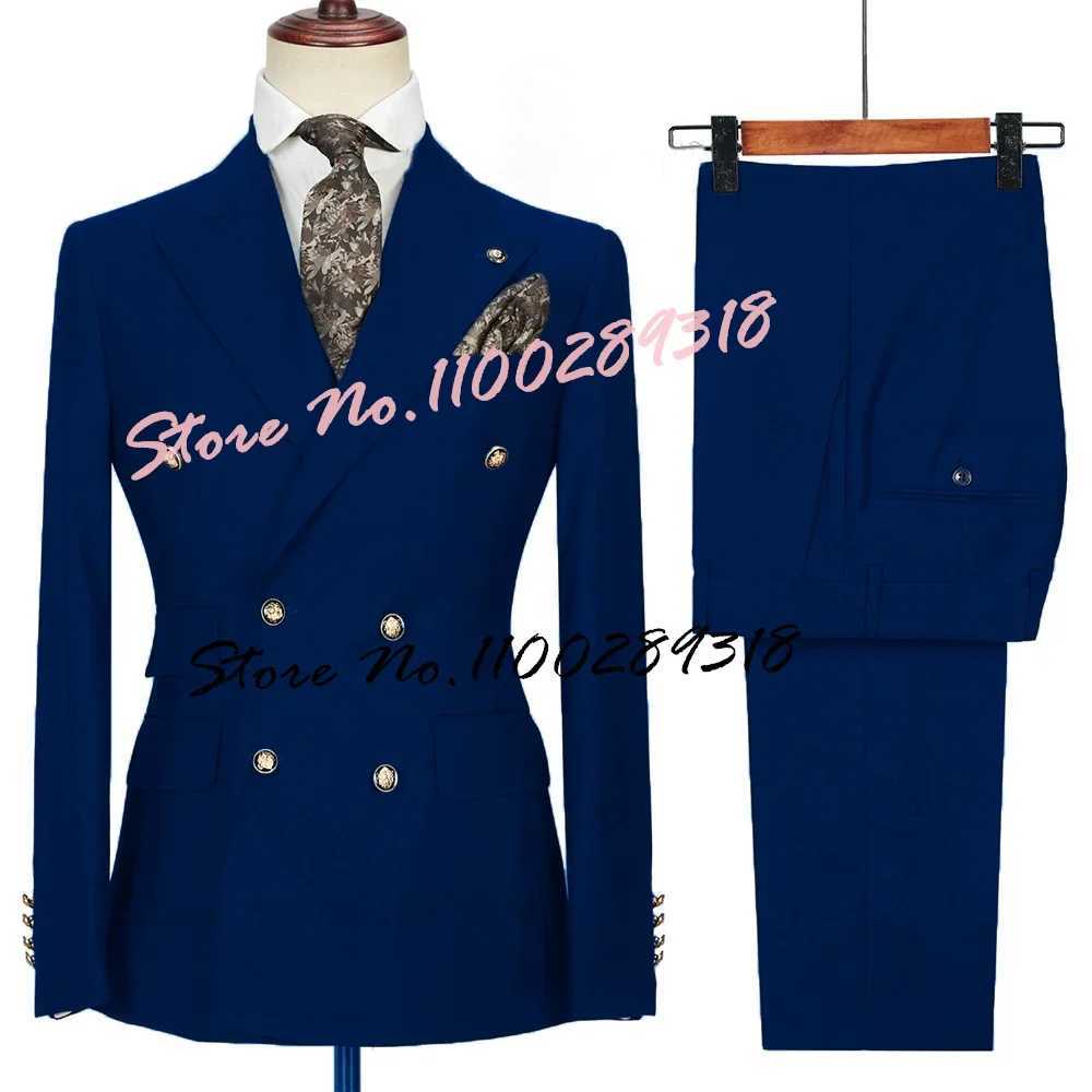 2024 Costume Homme White Double Breasted Business Suits For Men Groom Tuxedos Wedding Terno Masculino Slim Fit 2PCS(Blazer+Pant) X250704