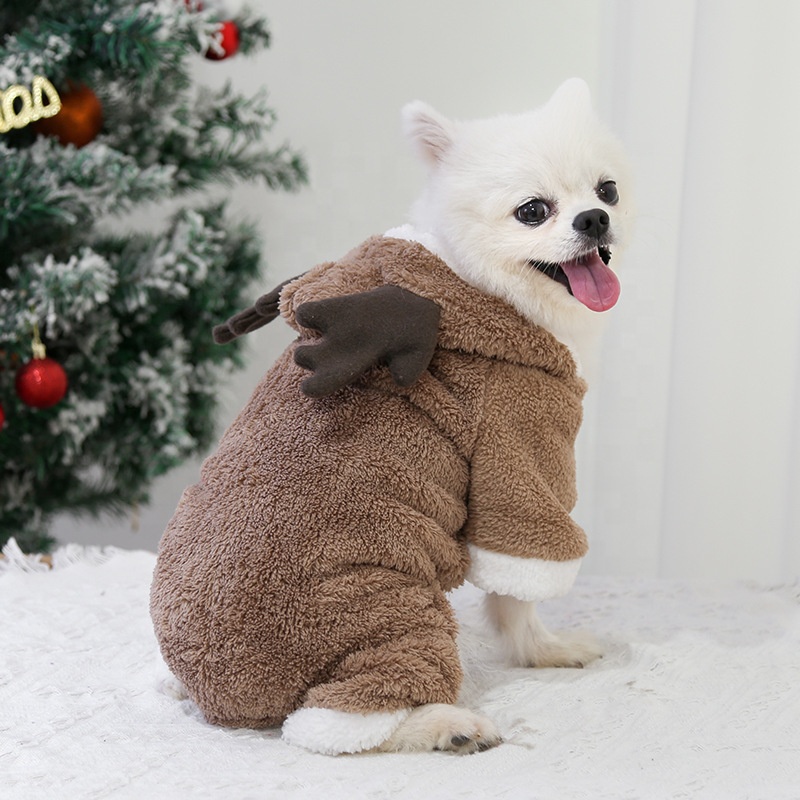 Autumn Winter Christmas Festival four legs thick fleece warm button dog pet cat clothes decoration supplies