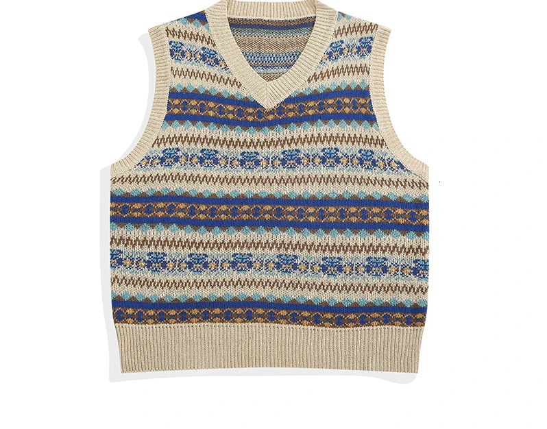 Sweater Vest Men O-neck Japanese Striped Stylish Harajuku Apricot All-match Unisex Clothing Knitwear Baggy Streetwear A10 241126