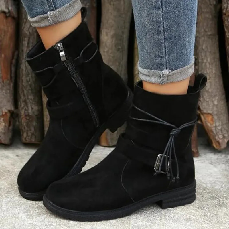 2025 Women Chelsea Boots Ankle Retro Shoes Suede Autumn Winter Goth Casual Motorcycle Boots Gladiator Walking Zapatos Mujer 241126