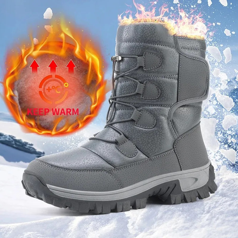 2024 Warm Mens Plush Snow Boots Top Winter Mens Boots Waterproof Winter Motorcycle Boots Outdoor Non slip Mens Hiking 241126