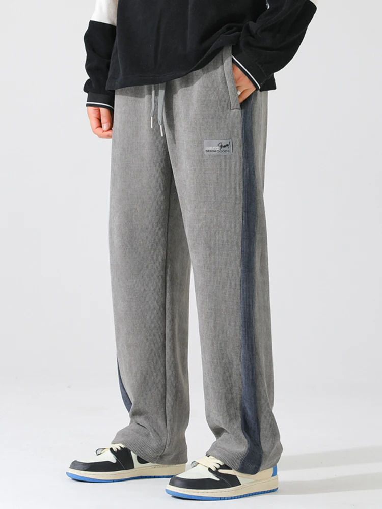 Plus Size Mens Sweatpants Corduroy Baggy Joggers Zip Pockets Wide Leg Loose Casual Trousers Male Straight Long Track Pants 8XL 240410