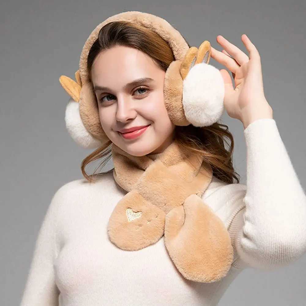 Womens fashionable ear muffs rabbit ear foldable ear muffs artificial fur plush winter warm ear muffs W241126