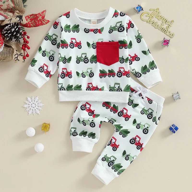Clothing Sets Toddler Boys Girls Christmas Outfits Truck Christmas Tree Print Long Sleeve Sweatshirts Long Pants 2Pcs Xmas Kids Clothes Set H241126