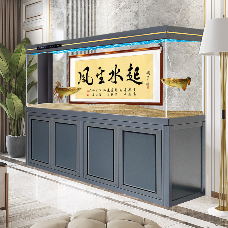 Large fish tank glass aquarium living room dragon fish tank 1.2m 1.5m 1m 3M aluminum alloy bottom cabinet bottom filter