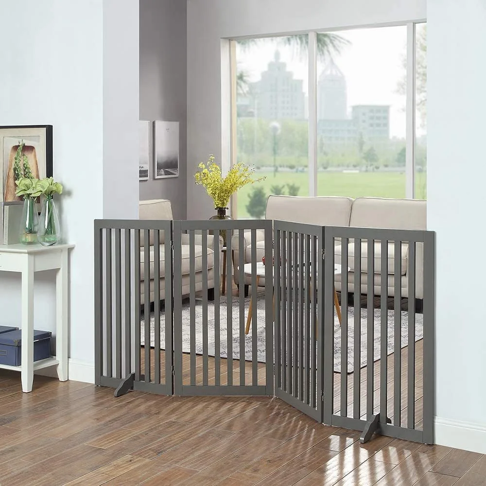 OEM design wooden or MDF dog Barrier Fence for pet gate indoor Barrier Foldable Stair Free-standing Pet Gate for Dog Wooden Dog
