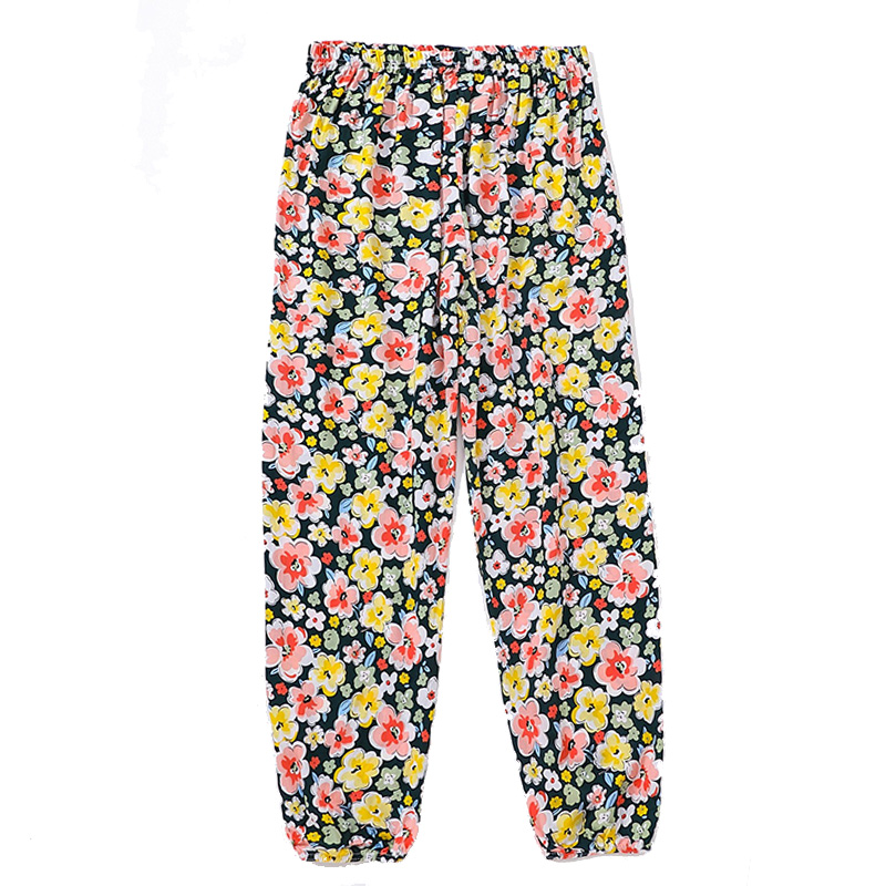 Ladies spring and summer thin casual pants tropical flower print can be worn home air conditioning pants beach sunscreen pants